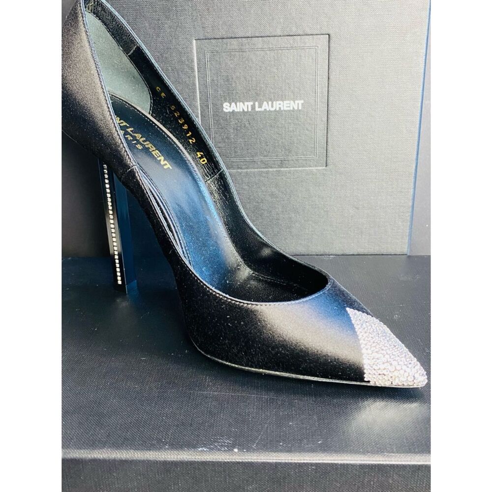 Saint Laurent Tower 110 Black Satin Pump with Cert of Auth & Original Packaging